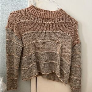 Cozy Striped Knit Sweater - pink and light brown